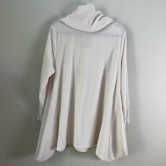 Soft Surroundings Womens Plus 1X Cowl Neck Sweater Top Waffle Knit Shirt Cream - Picture 9 of 10